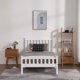 Twin Size Wood Bed Frame with Vertical Stripes Headboard and Footboard for Kids Teens, Modern Platform Bed Frame with Wood Slat Support, Mattress Foundation, Easy Assembly, White