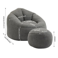 Bean Bag Chair with Ottoman,High Pressure Foam Bean Bag Chair for Adult,Lazy Sofa Chair with Padded Foam Padding,Comfortable Accent Chair for Living Room Bedroom Apartment,Grey