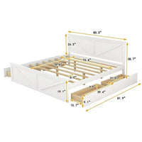 Modern King Size Wooden Platform Bed with 4 Storage Drawers, Solid Wooden Platform Bed Frame with Headboard and Support Legs , Storage Bed with Storage, for Any Bedroom, No Box Spring Needed, White