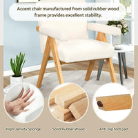 Accent Chair Set of 2, Modern Arm Chair Set with Solid Wood Frame, Velvet Upholstered Accent Chairs with Arm Pads Comfy High Back Reading Chair for Living Room Bedroom Apartment, White