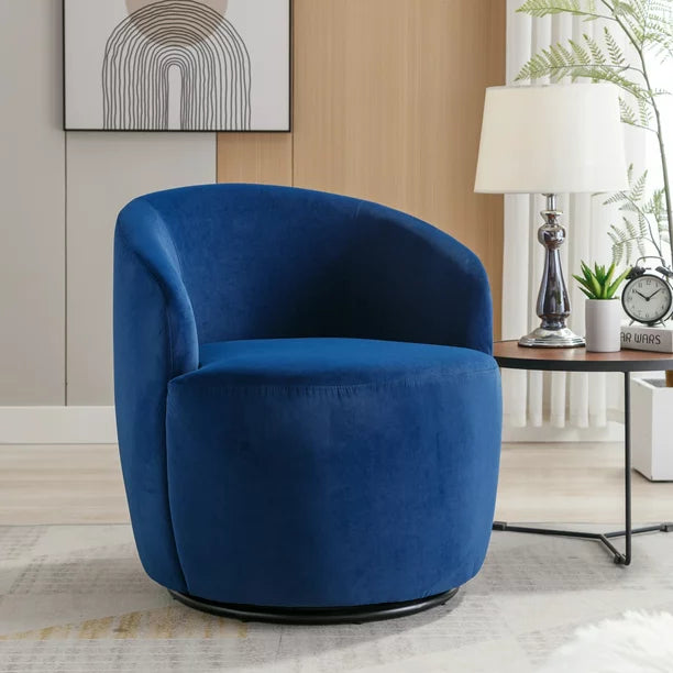Swivel Accent Chair, Modern Upholstered Barrel Armchair Club Chair with Ergonomic Backrest and Comfy Cushion, Leisure Single Sofa Chair for Living Room Bedroom Nursery, Blue, Velvet Fabric