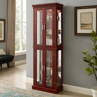 6 Tier Curio Cabinet Lighted Curio Display Cabinet with Door, Sturdy Curio Cabinet with Adjustable Shelves and Mirrored Back Panel, Tempered Glass Doors, E26 Light Bulb Not Included, Walnut