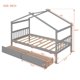 Twin Size Platform Bed, Wood House Bed with 2 Drawers and Roof for Kids Teens Adults, Montessori Bed Frame with Headboard and Footboard for Bedroom, Can be Decorated, No Box Spring Needed, Gray