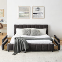 Triple Tree Queen Size Upholstered Bed ,comfortable upholstered bed frame, Chenille fabric, with headboard and solid bed frame. With drawer for storage.-Dark Gray(88.5''*68.5''*31'')
