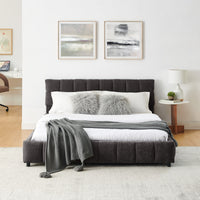 Triple Tree Queen Size Upholstered Bed ,comfortable upholstered bed frame, Chenille fabric, with headboard and solid bed frame. With drawer for storage.-Dark Gray(88.5''*68.5''*31'')