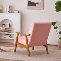 Modern Accent Chair, Teddy Velvet Armchair, Upholstered Mid Century Lounge Chair with Removable Padded Cushion and Wood Frame, Comfy Reading Chair for Living Room/Bedroom, Pink