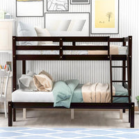 Kids Twin Over Full Bunk Bed, Pine Wood Kids Bed Heavy Duty Bed Frame with Safety Guardrails and Ladder for Boys Girls Adults, Convertible to 2 Platform Beds, No Box Spring Needed, Espresso