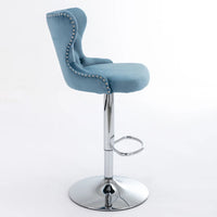 Bar Stool Swivel Chairs Set of 2, Velvet Adjustable Height Barstools with Tufted Back and Footrest, Modern Upholstered Tall Bar Stools Dining Chairs for Home Pub Kitchen Island Cafe, Light Blue
