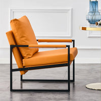 PU Leather Accent Arm Chair, Modern Single Reading Armchair with Metal Frame, Comfy Farmhouse Side Chair for Living Room Lounge Bedroom, Orange