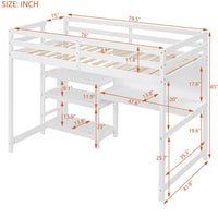 Twin Size Loft Bed with Under-Bed Desk and Writing Board, Multifunctional Loft Bed with 3-Tier Shelves and Ladder, Wooden Loft Bed Frame with Support Slats for Bedroom,Weight Capacity 300lbs