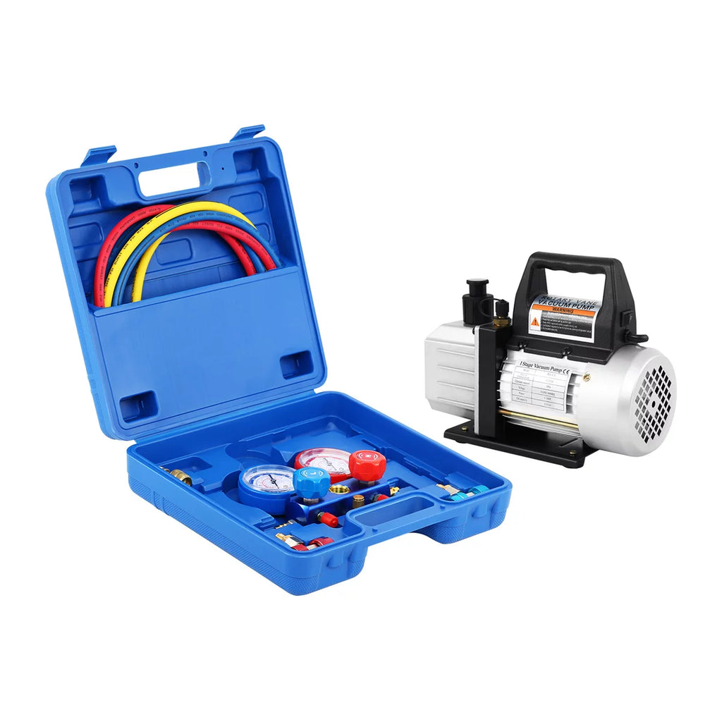 LuckyHigh 4CFM HVAC Vacuum Pump Kit - Complete AC Service Set With Gauges & Leak Detector