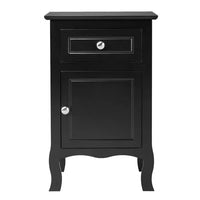 Country Style Side Table, Nightstand with 1 Drawer 1 Door, Bedside Tables with Wood Frame, Mid-Century Modern Nightstand with Storage, Bed Side Table & Night Stand End Table, for Bedroom, etc, Black