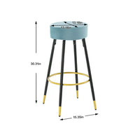 Set of 2 Round Velvet Stools Upholstered, 24 Inches Height Stools with Golden Footrest for Kitchen Island Coffee Shop Bar Home and Balcony, Blue