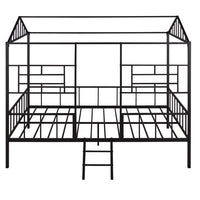 Full Size Metal House Bed Frame, Low Playhouse Loft Bed with Roof, Ladder and Guardrails, Slatted Support Bedroom Mattress Foundation for Teens Adults Girls and Boys, No Box Spring Needed, Black