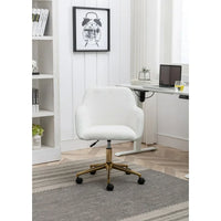 Modern Teddy Home Office Chair Swivel Desk Chair Adjustable Accent Armchair Upholstered Modern Desk Chair with Gold Base Ergonomic Study Seat Vanity Stools for Living Room Bedroom, White