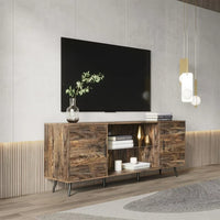 TV Stand for TV up to 70",Mid-Century Wood TV Console Media Cabinet with Cabinet Door & Open Shelf,Modern Entertainment Center Adjustable Storage Cabinet for Living Room Bedroom,Espresso