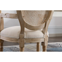 French Country Dining Chairs Set of 2,Solid Wood Frame Antique Painting Linen Fabric Accent Chair,Tufted Upholstered Rattan Back Vanity Chair Armchair