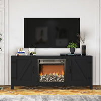 TV Stand for TVs Up to 65 Inch, Fireplace Media Console Table with Barn Doors, Electric Heater with Adjustable Brightness & Remote, Wooden TV Stand with 25 Inch Fireplace