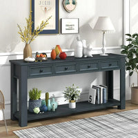 64"Long Console Table, Narrow Sofa Table with 4 Storage Drawers&Bottom Shelf, Storage Console Table, Classic Accent Retro Entryway Sofa Table for Entryway,Hallway, Livingroom, Navy