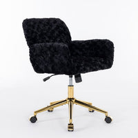 Swivel Office Chair,Upholstered Lounge Reading Chair with Golden Metal Base and Adjustable Height,Comfy Rolling Desk Chair for Living Room,Bedroom,Office,Restaurant,Black