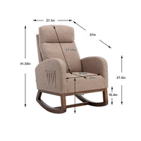 Rocking Chair Nursery, Modern Glider Rocking Chair with Headrest and Thicken Wood Base, Upholstered Nursing Armchair for Living Room, Bedroom, Camel