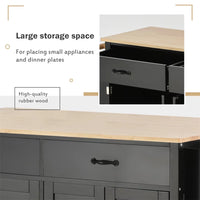 Kitchen Island Cart with Spacious Tabletop and Locking Wheels, 54.3" Large Kitchen Trolley Cart with 4 Door Cabinet and Two Storage Drawers, Spice Rack Towel Rack, Rolling Kitchen Island Cart, Black