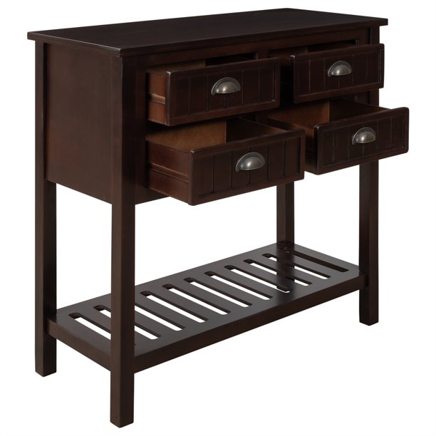 Console Table Buffet Sideboard with Bottom Shelf and 4 Drawers, Wood Sofa Table Accent Storage Cabinet Entryway Storage Cabinet Buffet Table for Living Room Bedroom Hallway Kitchen, Espresso