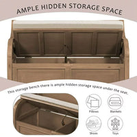 Storage Bench with Hidden Storage Space, Shoe Bench with Backrest and Removable Upholstered Cushion, Solid Wood Entryway Bench for Entryway Living Room Bedroom, 42”L x 18”W x 29.5”H, Brown + Beige