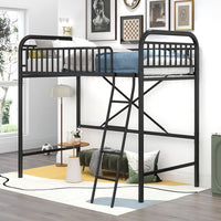 Twin Size Metal Loft Bed, Heavy-Duty Slatted Loft Bed Frame with Integrated Ladders, Space-Saving Bed Frame with Safety Full-Length Guardrails for Kids Teens Adults, No Box Spring Needed, Black