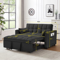 55" Velvet Pull Out Sofa Bed, Loveseat Futon Sofa Couch with 3 Levels Adjustable Backrest, Side Pockets and 2 Pillows, 3 in 1 Convertible Sleeper Sofa Bed for Small Space Living Room, Black