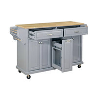 Kitchen Island on Wheels with Storage, Kitchen Island Cart with Spice Rack, Towel Rack and Adjustable Shelves, Mobile Kitchen Cabinet with Natural Wood Tabletop, Gray