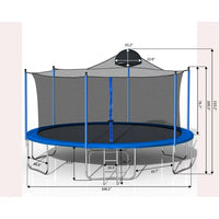 14FT Round Trampoline, Outdoor Trampoline with Basketball Hoop and Ladder, Recreational Trampoline with Safe Enclosure Net, ASTM Approved Outdoor Trampoline for Kids Teens Adults