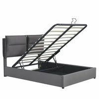 Platform Bed Frame with Storage Underneath,Queen Size Lift Up Storage Bed with Tufted Headboard,Gas Lift Storage Bed Upholstered Platform Bed with Hydraulic Storage System for Bedroom Dorm,Gray