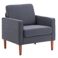Linen Upholstered Accent Chair, Modern Armchair with Solid Wood Legs, Comfy Reading Arm Chair Single Sofa Chair with Solid Wood Frame for Living Room, Bedroom and Office, Dark Grey