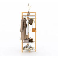 Corner Hall Tree, Wood Corner Floor Shelf with Shoe Bench Entryway Coat Rack with Metal Movable Hooks,Freestanding Clothes Rack Shoes Shelf Organizer for Home Office Bedroom