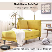 65" Corner Lounge Chair, Mid-Century Modern Fabric Upholstered Indoor Chaise Lounge for Bedroom,Office, Small Living Room & Apartment, Yellow (Left Armrest)