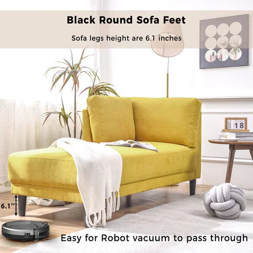 65" Corner Lounge Chair, Mid-Century Modern Fabric Upholstered Indoor Chaise Lounge for Bedroom,Office, Small Living Room & Apartment, Yellow (Left Armrest)
