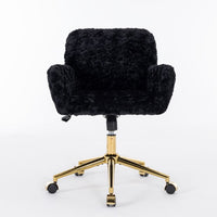 Swivel Office Chair,Upholstered Lounge Reading Chair with Golden Metal Base and Adjustable Height,Comfy Rolling Desk Chair for Living Room,Bedroom,Office,Restaurant,Black