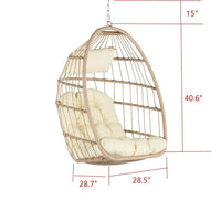 Swing Egg Chair, Indoor/Outdoor Egg Swing Hammock Chair with Iron Chain, Cushion, Headrest, Hanging Egg Chair for Porch, Garden, Lounge, Bedroom, 280LBS Capacity, khaki