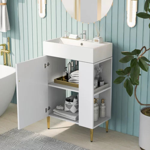 Bathroom Vanity, Cabinet with Undermount Sink Overflow White Drop in Ceramic Sink Top, 21.6