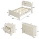 Full Size 3-Piece Bedroom Sets, Wood Platform Bed Frame with 2-Drawer Nightstand and 6-Drawer Dresser, Classice Storage Bed Set for Bedroom Apartment, Cream White