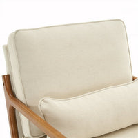 Accent Chair for Living Room, Mid-century Upholstered Armchair with Lumbar Pillow, Bronzing Cloth Lounge Chair with Solid Wood Frame for Living Room Bedroom Apartment, Off-White Color