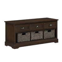 Storage Bench, Homes Collection Wicker Storage Bench with 3 Drawers and 3 Woven Baskets, Wood Entryway Shoe Bench for Hallway, Entryway, Mudroom and Living Room (Walnut)
