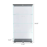Two-door Glass Display Cabinet 4 Shelves with Door, Floor Standing Curio Cabinet Bookshelf, Tempered Glass Storage Organizer for Living Room, Bedroom and Office, 64.56” x 31.69”x 14.37”, Black