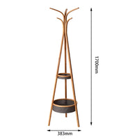 Bamboo Coat Rack with Storage Rack, ModernCoat Rack Coat Hooks Clothes Hanger Holder, Scarf Hat Handbags with 2 Round Basket for Bedroom Living Room Entryway Hallway