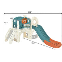 7 in 1 Toddler Slide Set with Arch Tunnel and Freestanding Castle,Kids Climber Slide Playset with Basketball Hoop,Children's Slide,Outdoor Indoor Playground,Blue