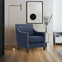 Morden Accent Chair, Upholstered Single Sofa Chair with Soft Pad, Polyester Armchair with Sturdy Wood Frame for Relaxing, Leisure Single Sofa with Highback for Bedroom Living Room Office, Blue
