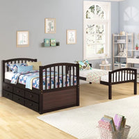 Twin-Over-Twin Bunk Bed with Trundle and 3 Storage Drawers, Twin over Twin Bunk Bed with Ladder, Safety Rail, Bedroom Guest Room Furniture, Space-Saving Design,for Kids,Teens,No Spring Needed,Expresso