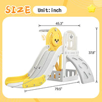 4 in 1 Toddler Slide and Climb Set, Kids Playground Climber Slide Playset with Basketball Hoop, Climb Stairs and Toy Storage Space Freestanding Play Combination for Babies Indoor & Outdoor, Yellow