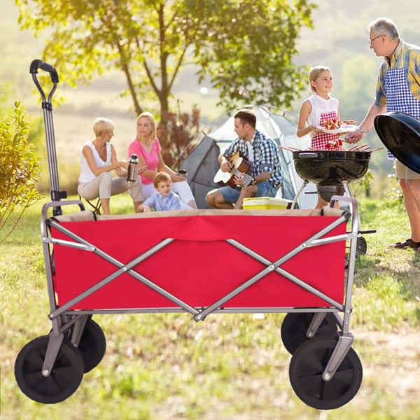 Collapsible Heavy-Duty Wagon with Double Brake and Anti-Steel Frame,Multipurpose Wagon Cart,Folding Camp Wagon Cart with Flexible Handle and Wheels, Utility Pull Cart Grocery Cart with Two Extra Bags